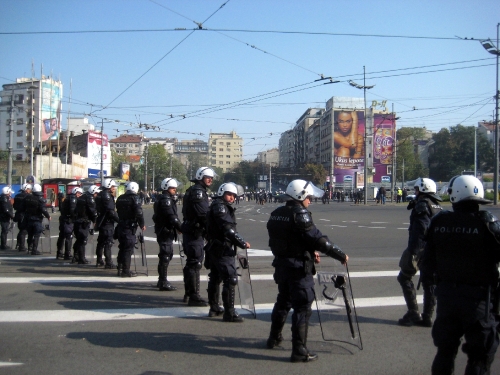 Cordón policial antes de la marcha